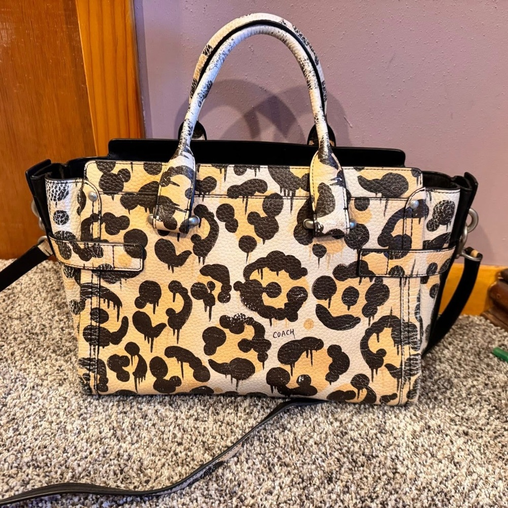 Coach Tan and Black Animal Print Satchel with Wallet - Picture 2 of 9